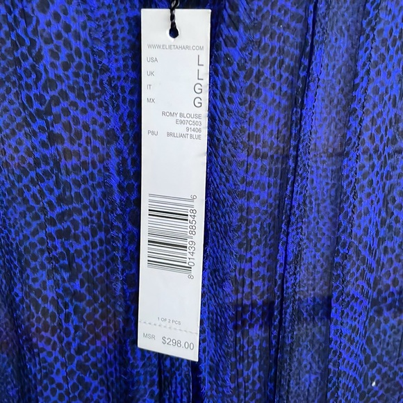 Gorgeous Elie Tahari Blue and Black Sheer Long Sleeve Blouse plus Black Cami - Picture 4 of 9